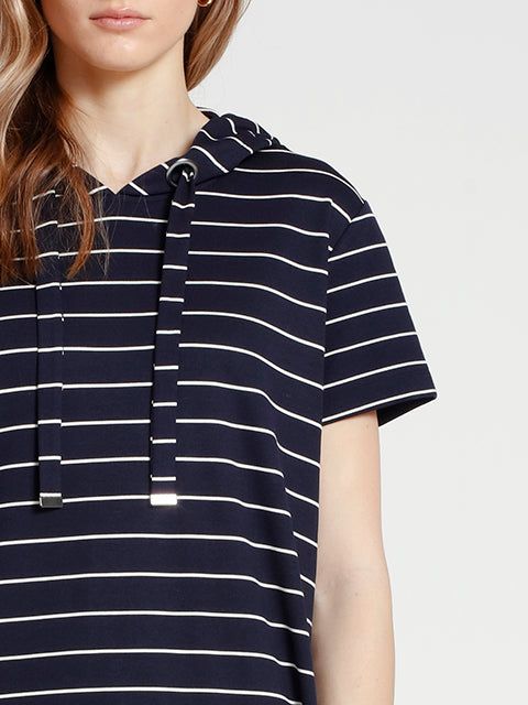 ALMA |Striped Short-Sleeve Hoodie Dress || ALMA |Robe à capuche rayée à manches courtes sold by Point Zero product image thumbnail 6