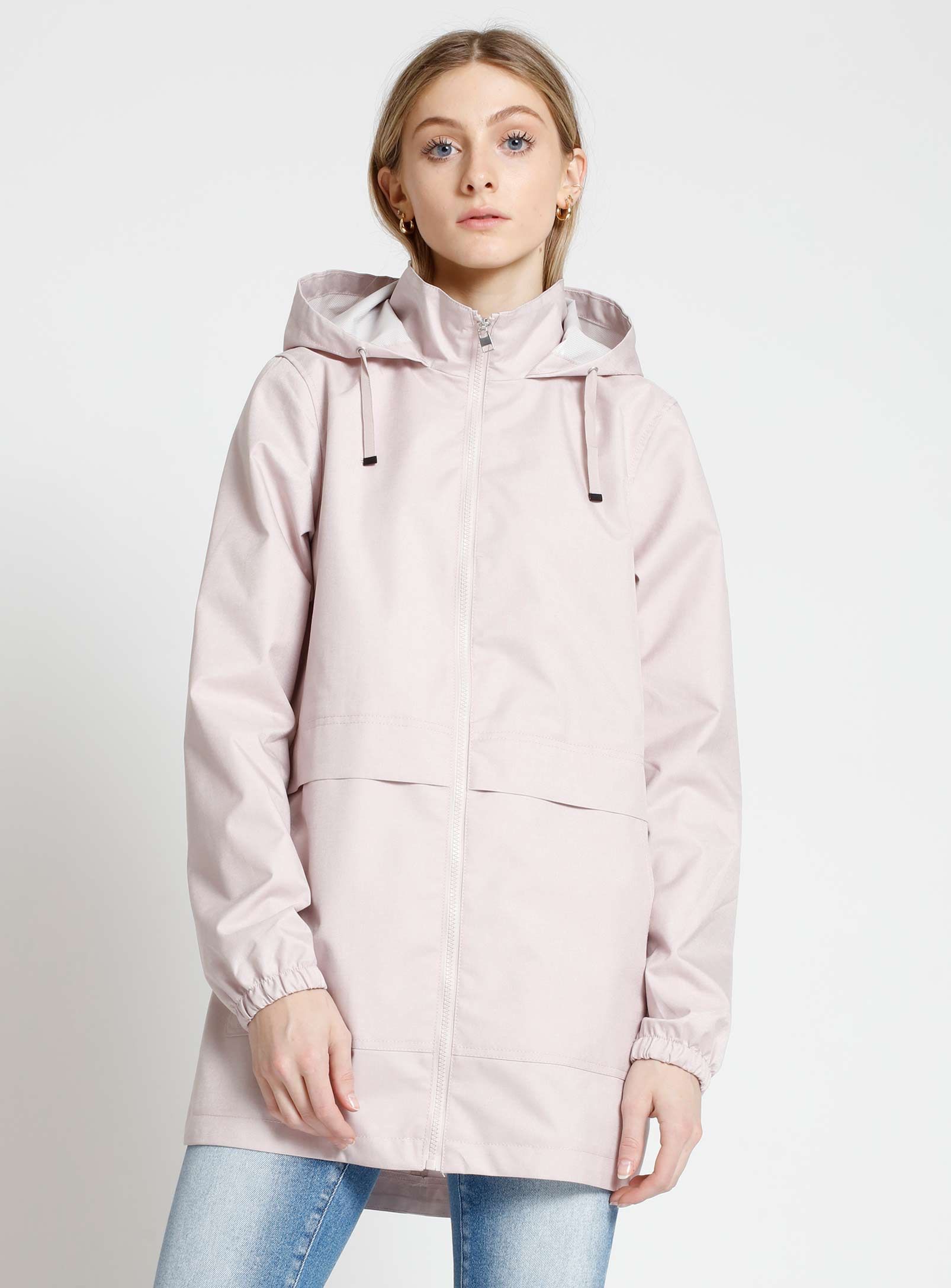 AMALIA| Zip front hooded dolphin hem rain jacket || AMALIA | Veste de pluie zippée à capuche et ourlet dauphin sur le devant sold by Point Zero product image thumbnail 3