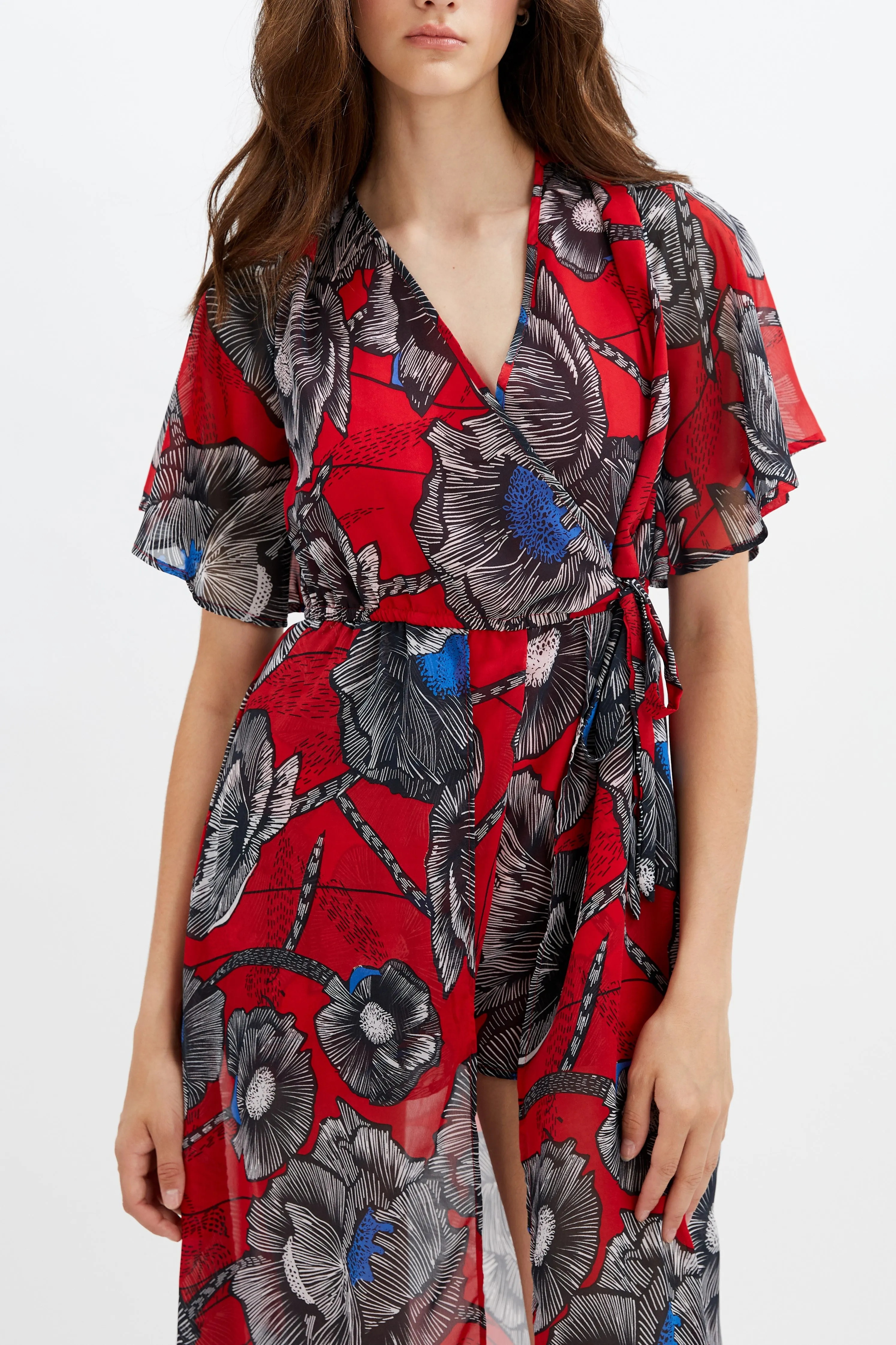 DELILAH| Large Floral Wrap Front Romper ||DELILAH| Robe à bretelles à larges fleurs sold by Point Zero product image thumbnail 5