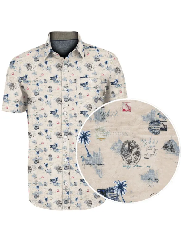 GUY| Linen cotton short sleeve print shirt||GUY|Chemise à Manches Courtes en Lin et Coton à Motif sold by Point Zero