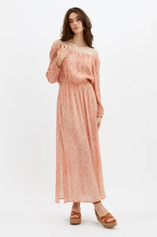 ELOISE | Laceup Back, Off Shoulder Lined Maxi Dress with High Slits || ELOISE | Dos lacé, robe longue doublée à épaules dénudées avec fentes hautes sold by Point Zero