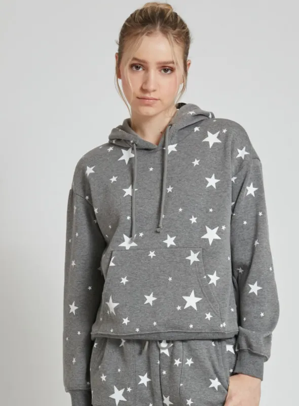 LUCKY | Cozy hoodie with all over printed stars || LUCKY | Sweat à capuche douillet avec un imprimé d'étoiles sold by Point Zero
