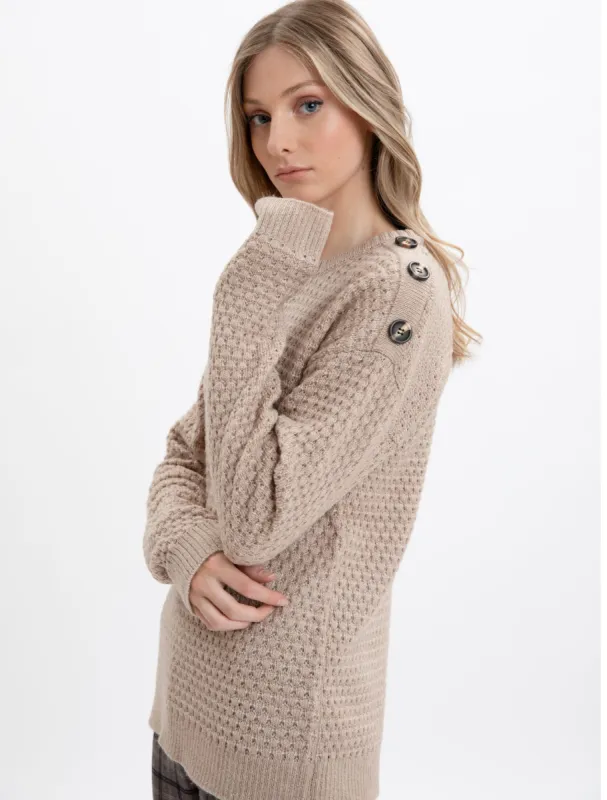 CARLEE | Long sleeve sweater with shoulder button sequence || CARLEE | Pull à manches longues avec séquence de boutons aux épaules sold by Point Zero