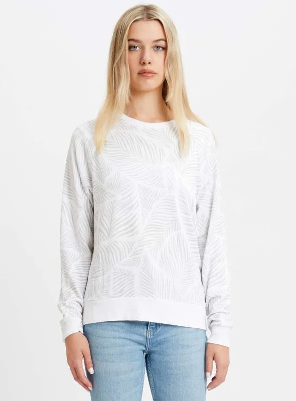 AMINA | Long sleeve round neck top with print leaf design || AMINA | Haut à manches longues et col rond avec imprimé feuille sold by Point Zero