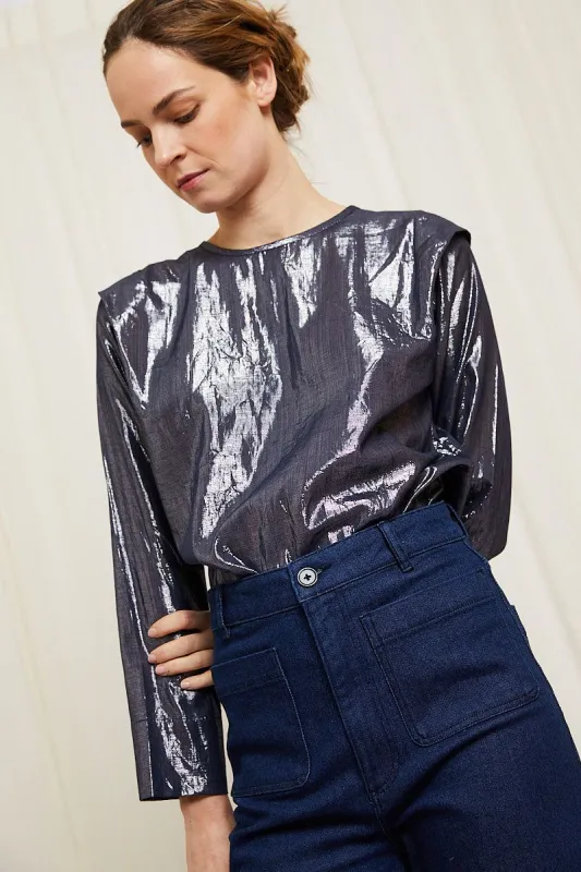 Blake top night blue lamé sold by Poleci