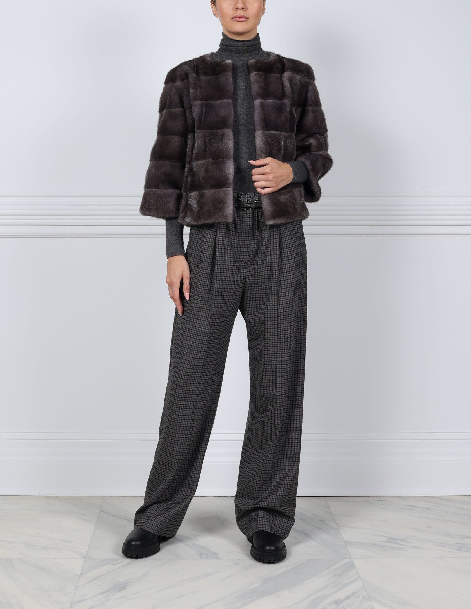 The Peyton Mink Fur Short Jacket with Suede Inserts sold by Pologeorgis