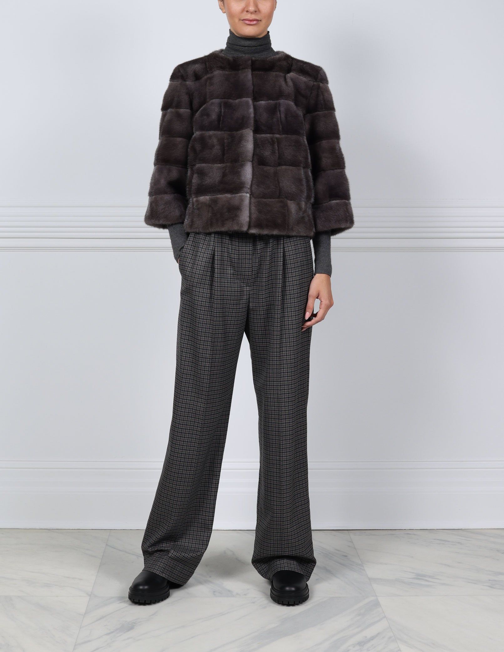 The Peyton Mink Fur Short Jacket with Suede Inserts sold by Pologeorgis product image thumbnail 3