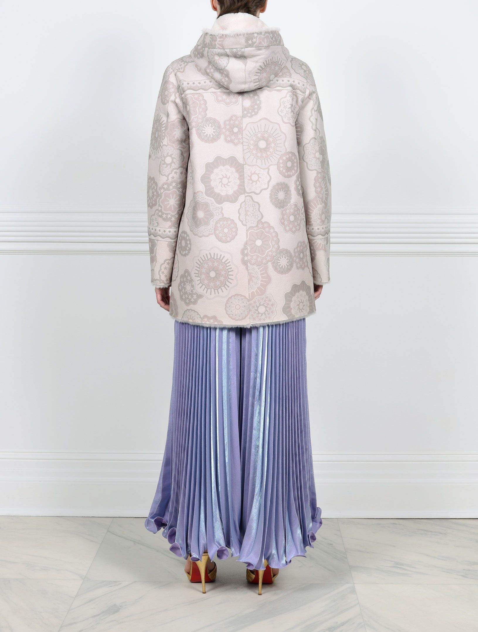 Fantastic Flowers Printed Hooded Reversible Shearling Coat Designed by Zandra Rhodes sold by Pologeorgis product image thumbnail 4