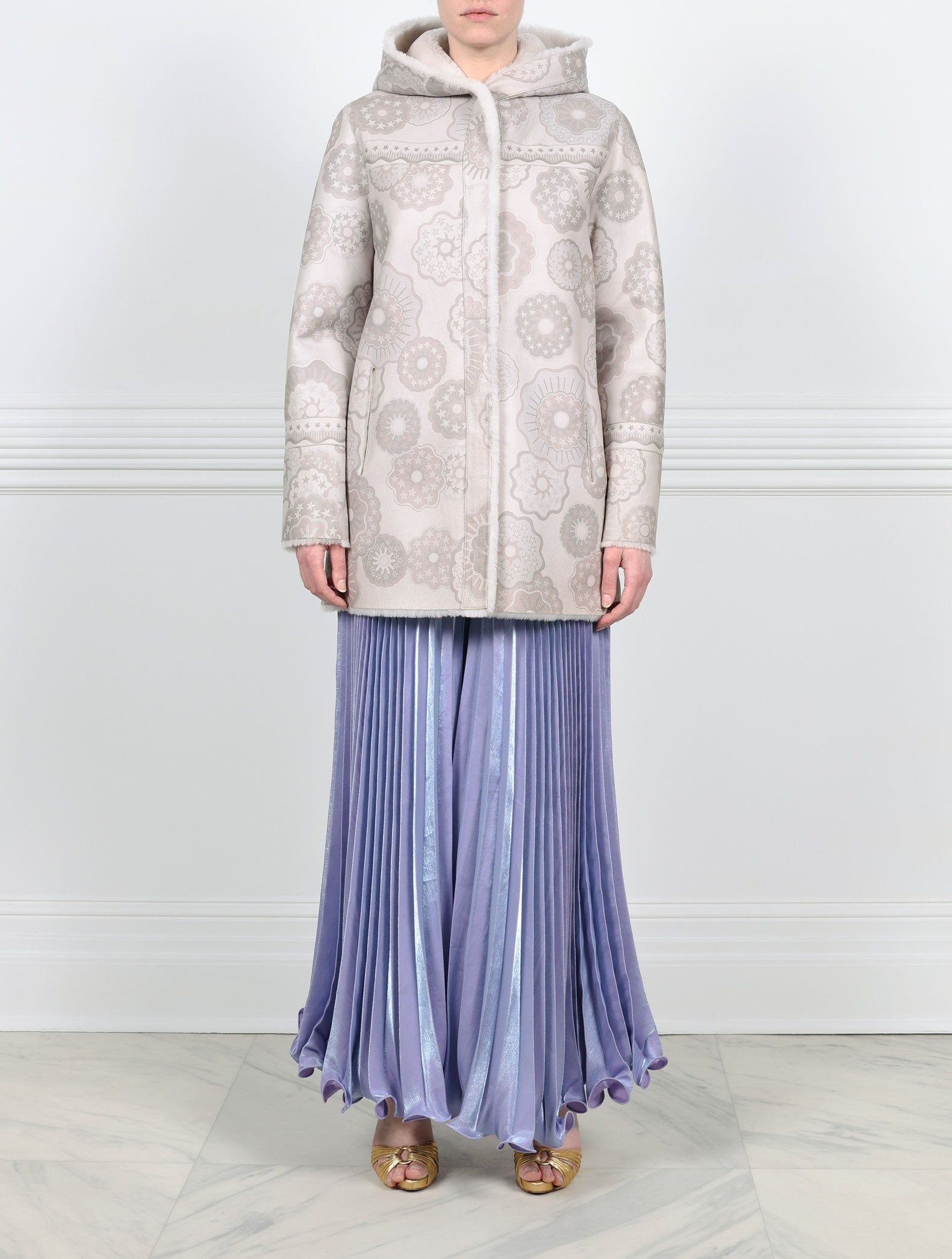 Fantastic Flowers Printed Hooded Reversible Shearling Coat Designed by Zandra Rhodes sold by Pologeorgis product image thumbnail 2