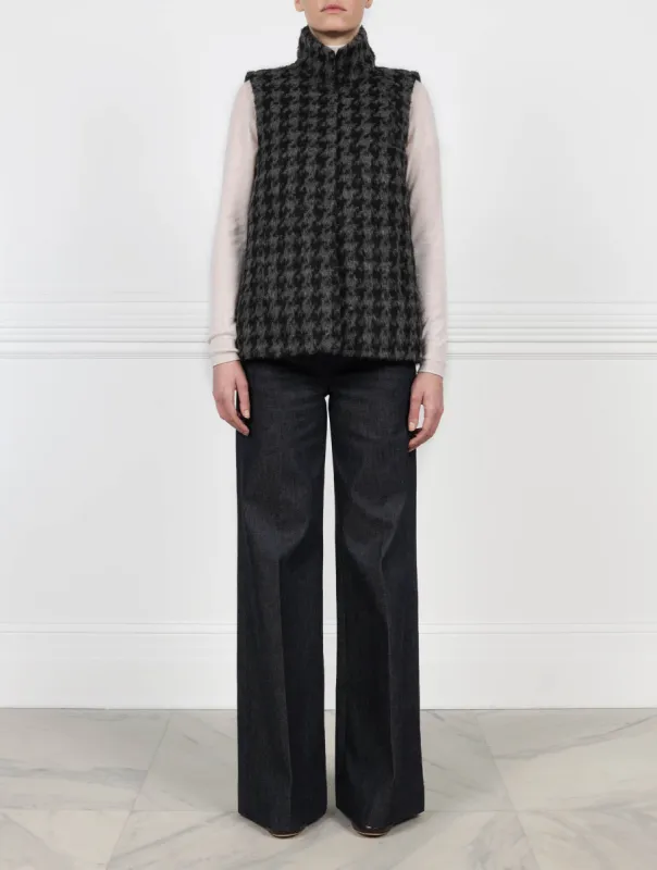 Mink Lined Houndstooth Vest in Black sold by Pologeorgis