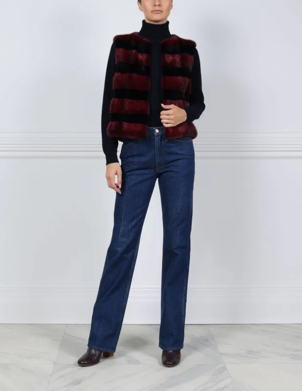 Horizontal Striped Mink Vest in Burgundy sold by Pologeorgis