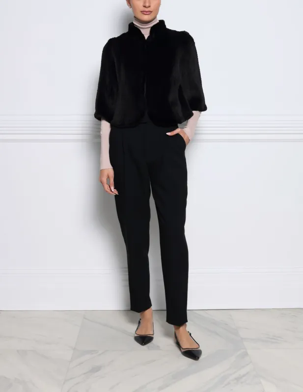 Cropped Knitted Mink Fur Jacket in Black sold by Pologeorgis