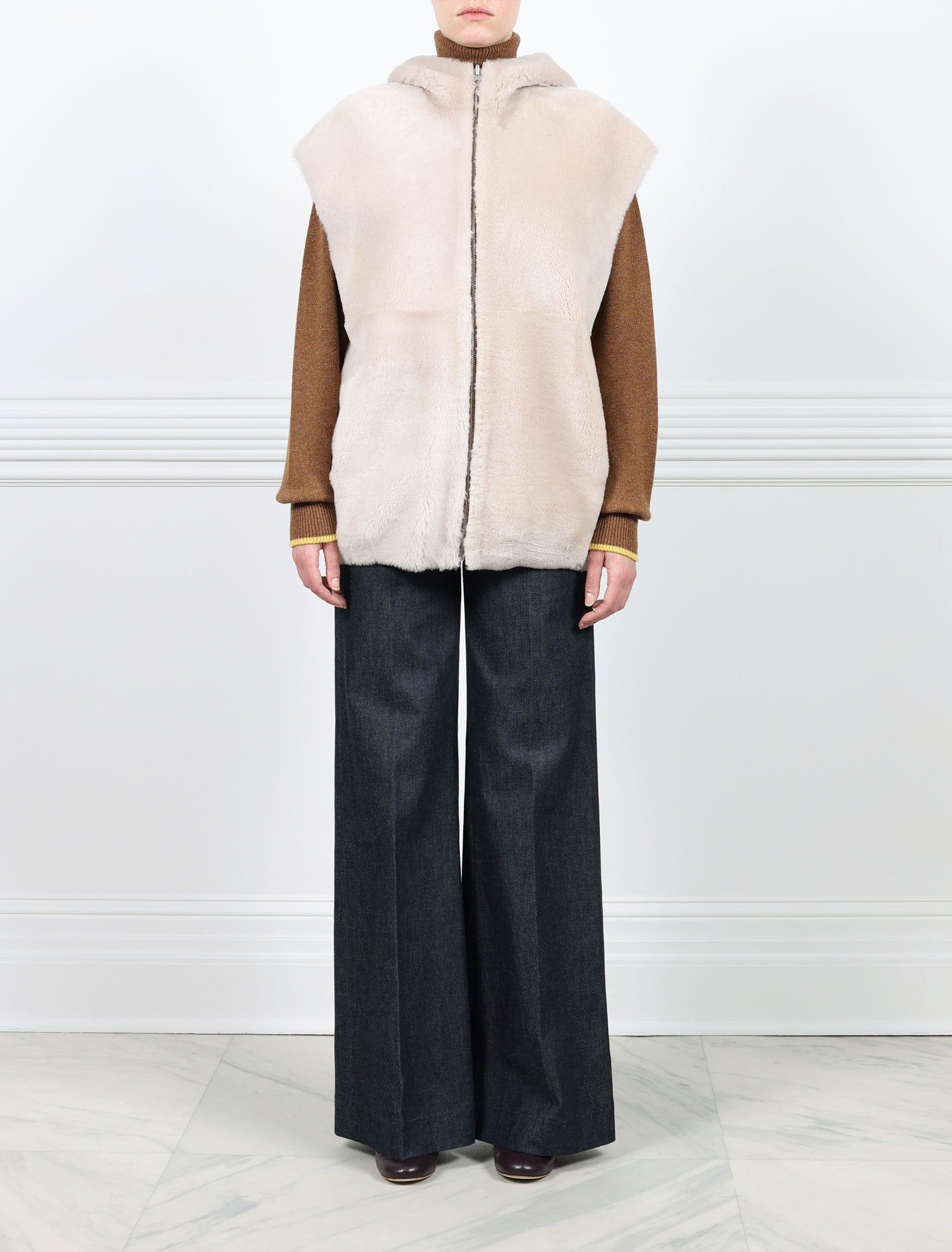 The Amelia Hooded Shearling Cap Sleeved Vest sold by Pologeorgis product image thumbnail 2