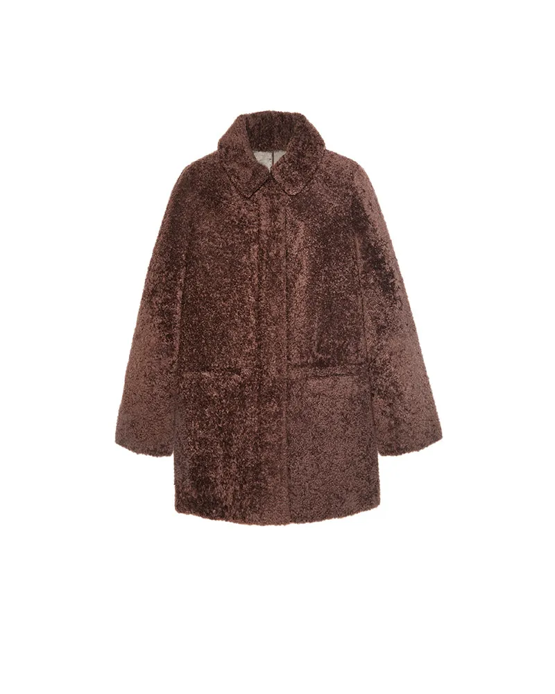 The Stasia Reversible Patent Shearling Jacket in Olive sold by Pologeorgis product image thumbnail 5