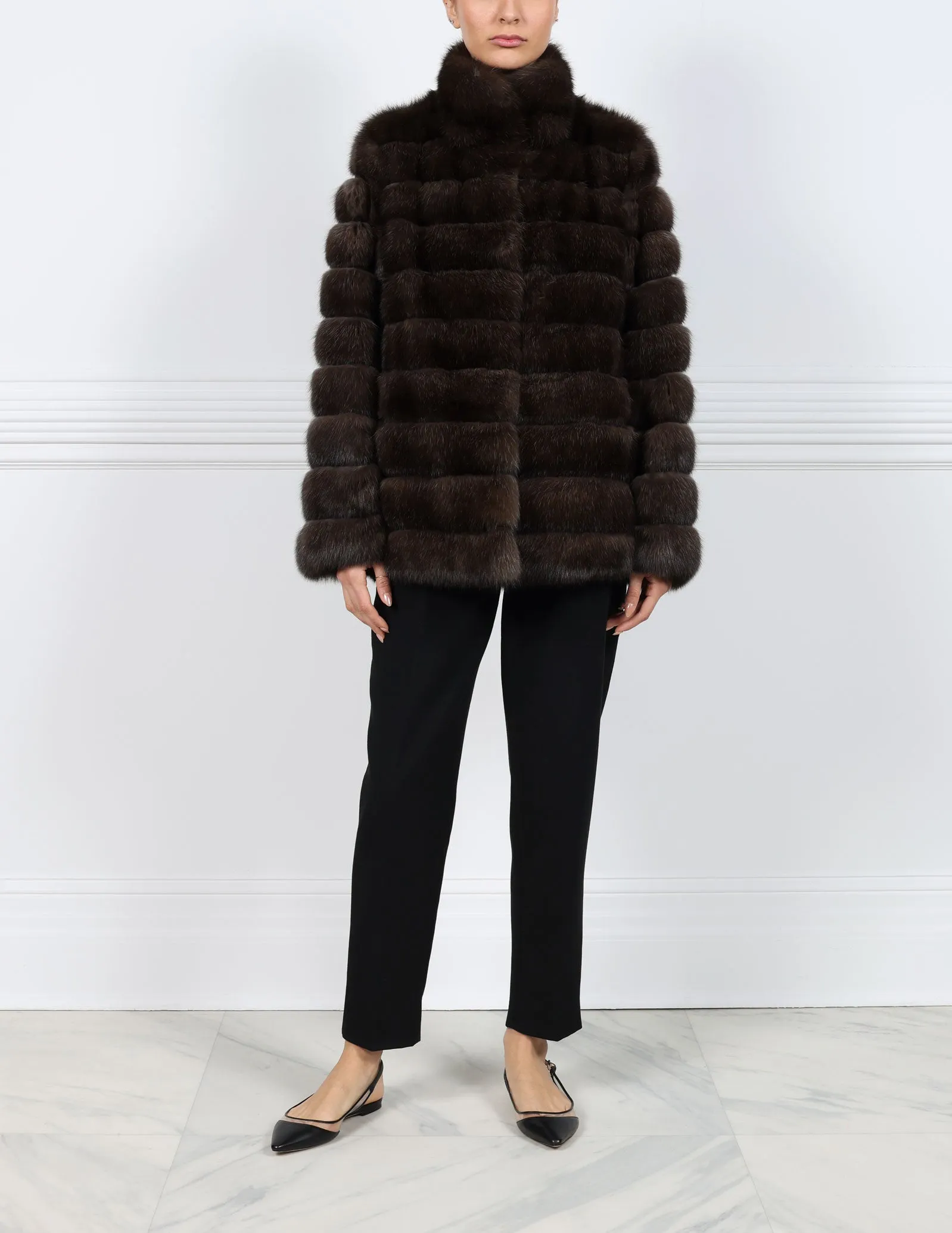 The Addison Horizontal Sable Fur & Suede Coat sold by Pologeorgis product image thumbnail 2