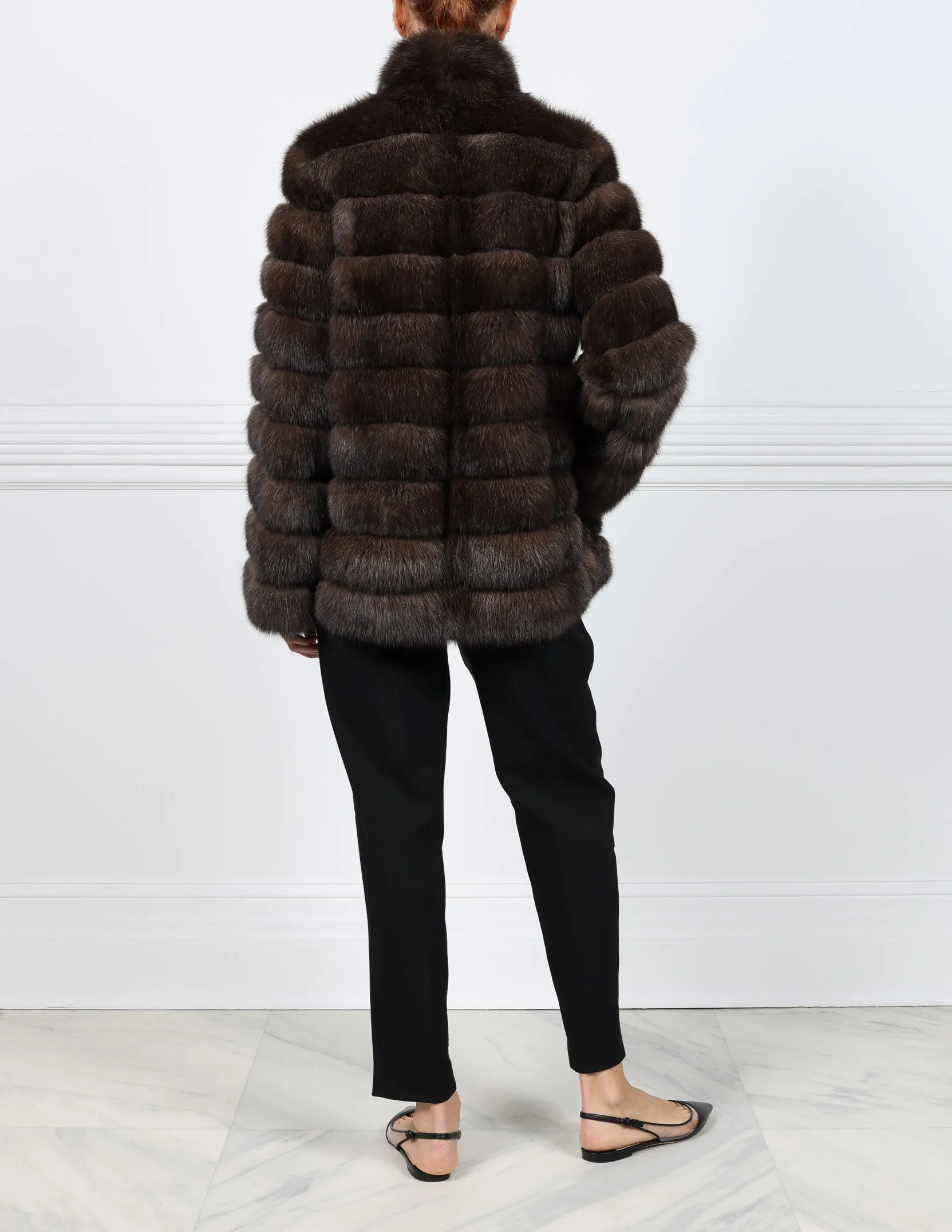 The Addison Horizontal Sable Fur & Suede Coat sold by Pologeorgis product image thumbnail 4