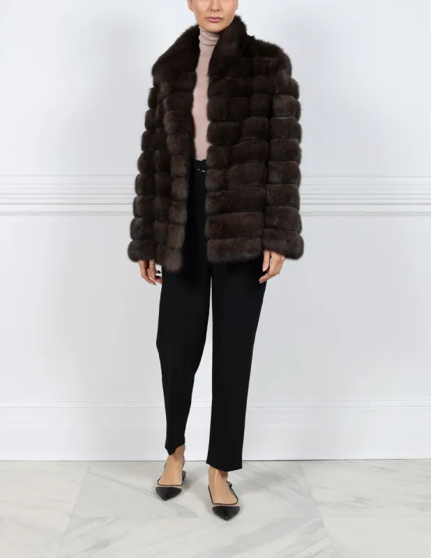 The Addison Horizontal Sable Fur & Suede Coat sold by Pologeorgis
