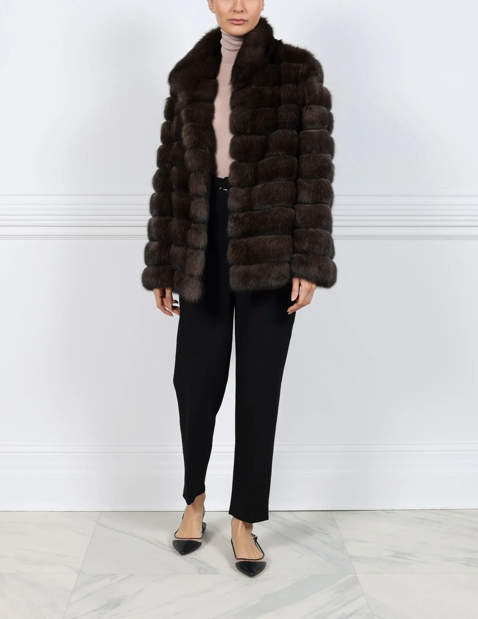 The Addison Horizontal Sable Fur & Suede Coat sold by Pologeorgis