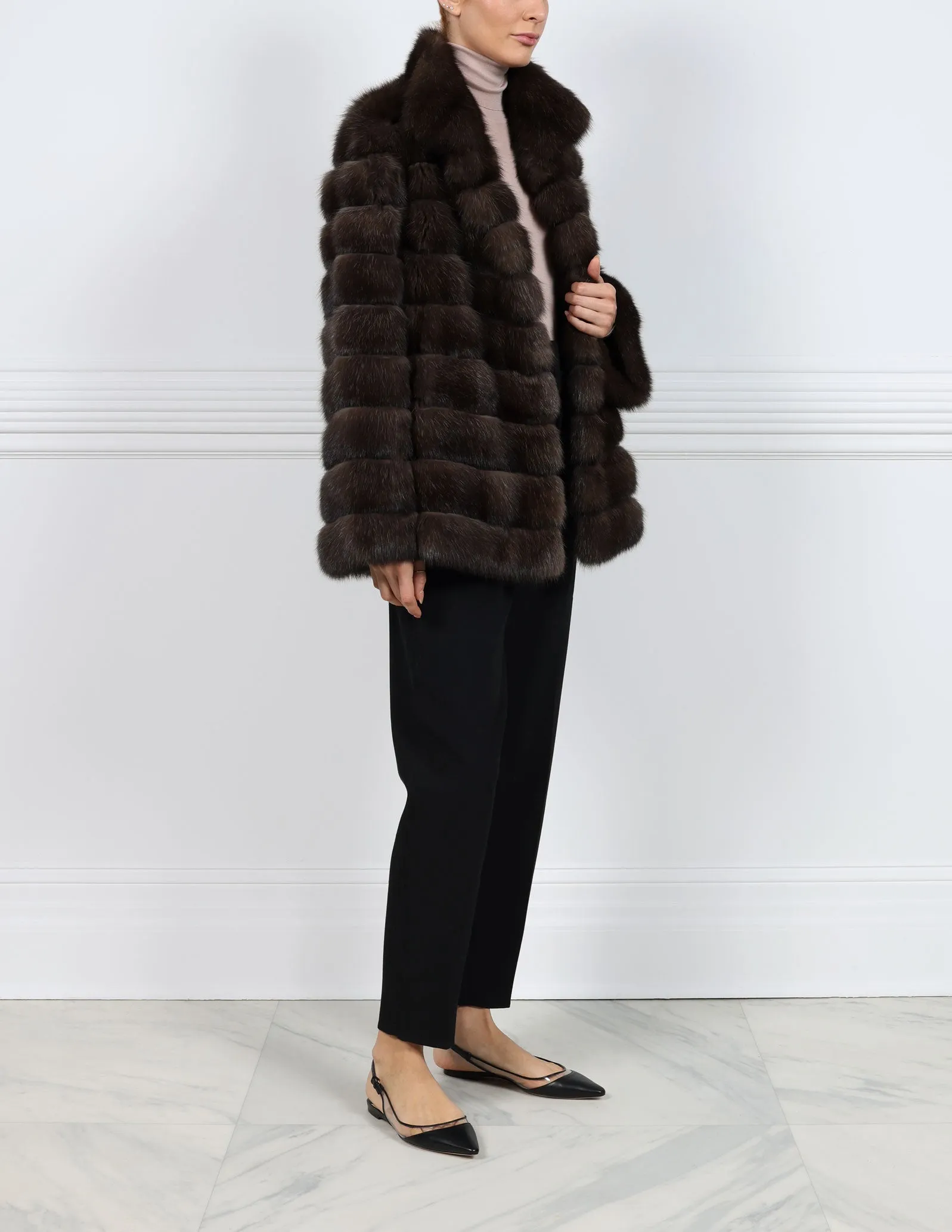 The Addison Horizontal Sable Fur & Suede Coat sold by Pologeorgis product image thumbnail 3