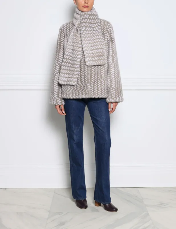 The Tweed Intarsia Mink Jacket with Scarf Fed sold by Pologeorgis