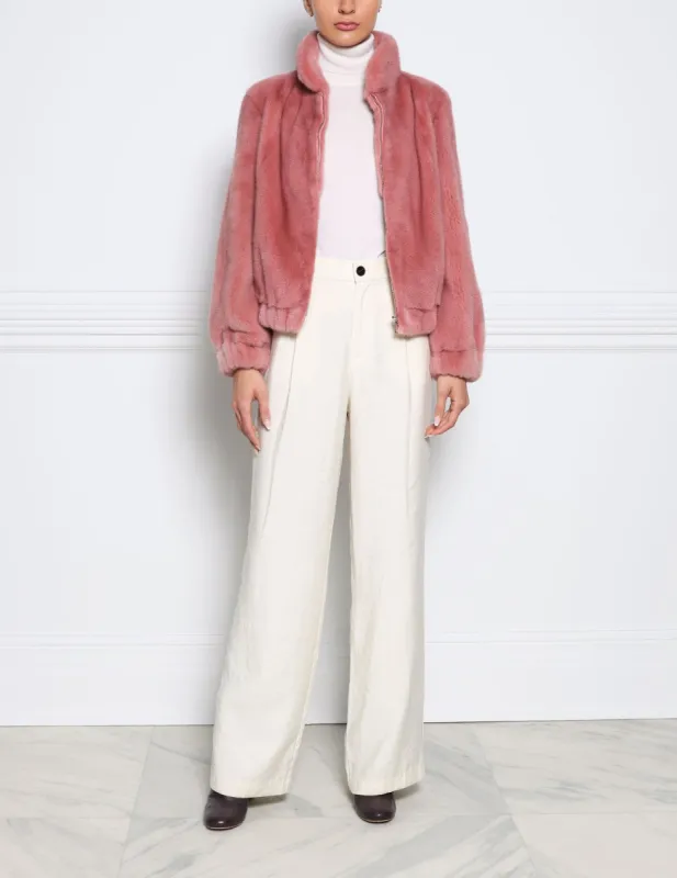 The Rose Mink Bomber Jacket sold by Pologeorgis