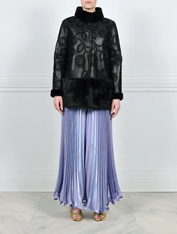 Knitted Flower Embossed Reversible Two Tier Shearling Jacket Designed by Zandra Rhodes sold by Pologeorgis