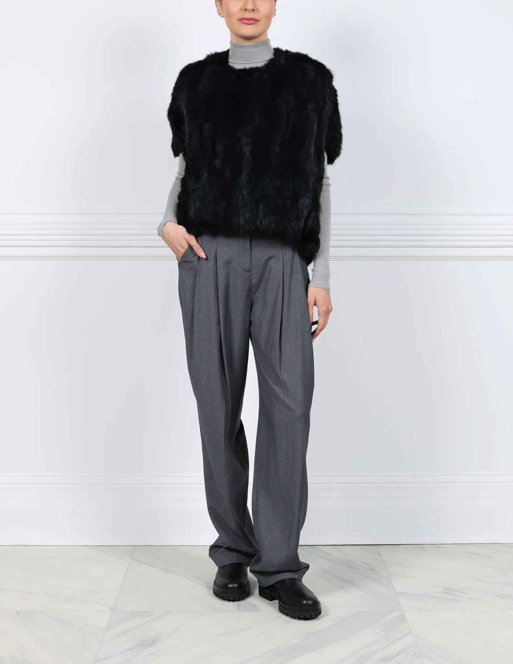 The Frannie Fur Cocoon Vest sold by Pologeorgis