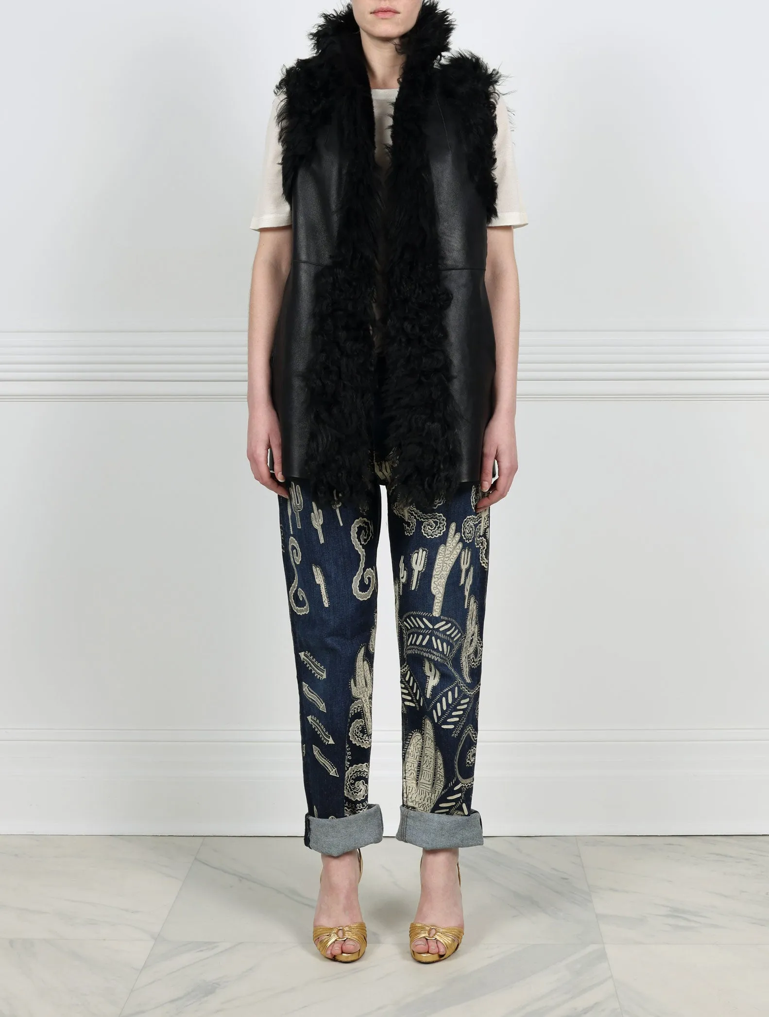 Knitted Flower Printed Reversible Shearling Vest Designed by Zandra Rhodes sold by Pologeorgis product image thumbnail 2