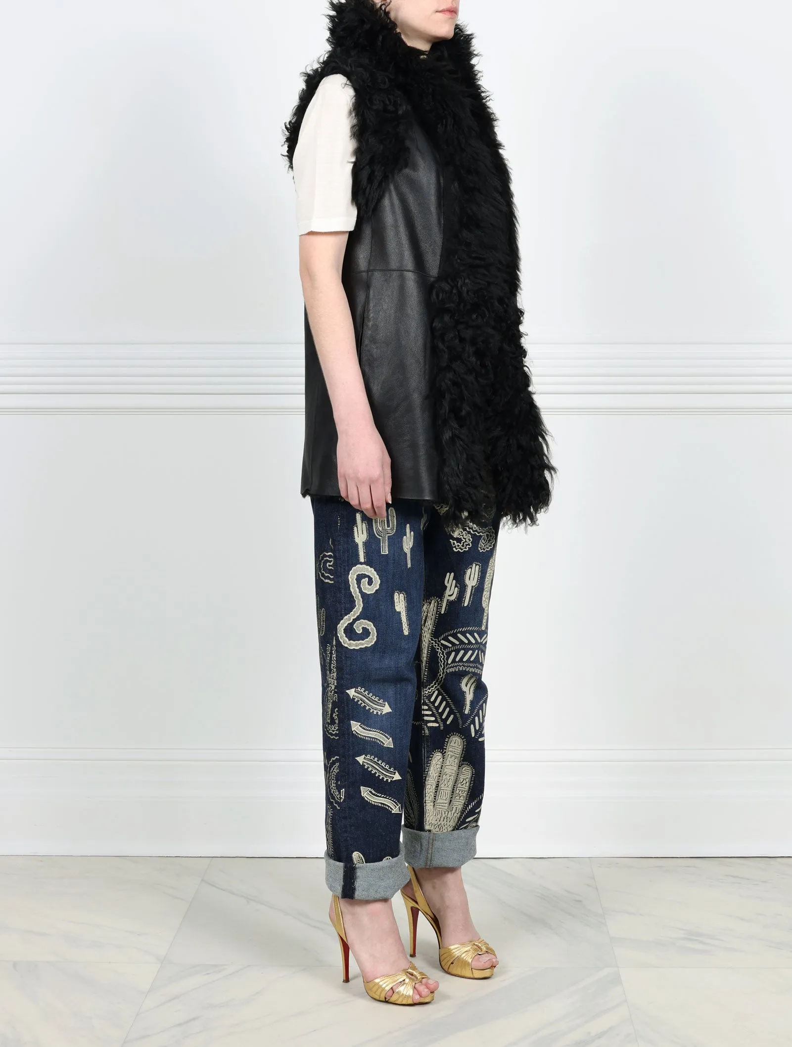 Knitted Flower Printed Reversible Shearling Vest Designed by Zandra Rhodes sold by Pologeorgis product image thumbnail 3