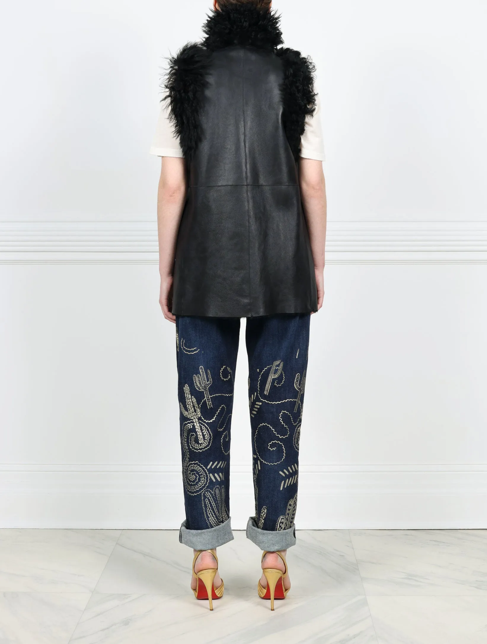 Knitted Flower Printed Reversible Shearling Vest Designed by Zandra Rhodes sold by Pologeorgis product image thumbnail 4