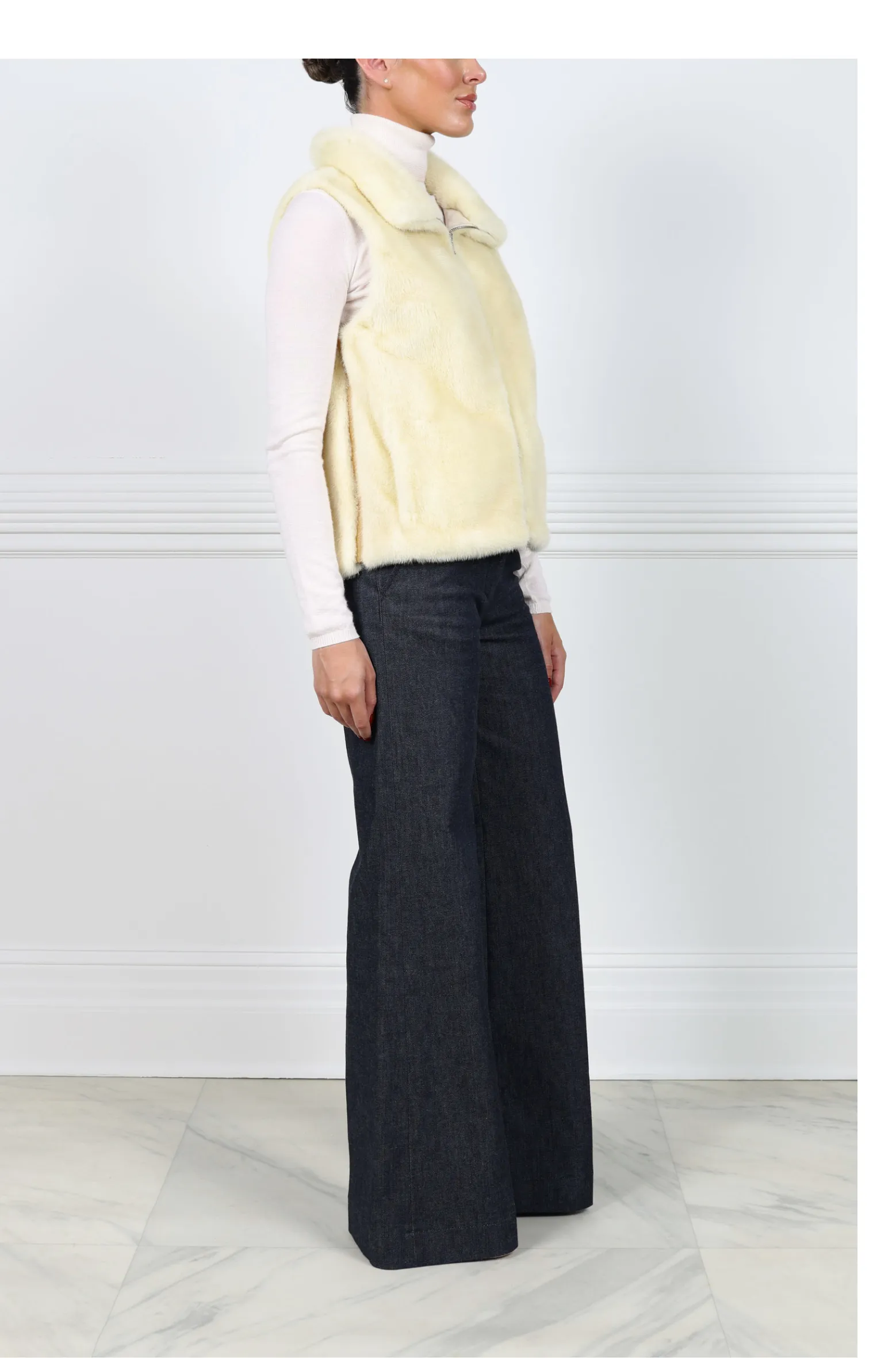 Zip Front Mink Vest in Pale Yellow sold by Pologeorgis product image thumbnail 3