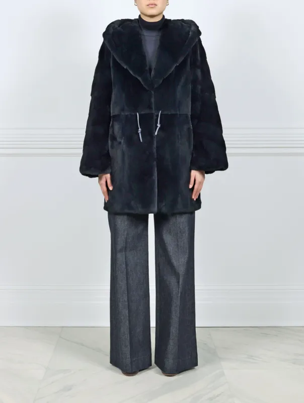 The Mallory Oversized Mink Fur Coat in Navy sold by Pologeorgis