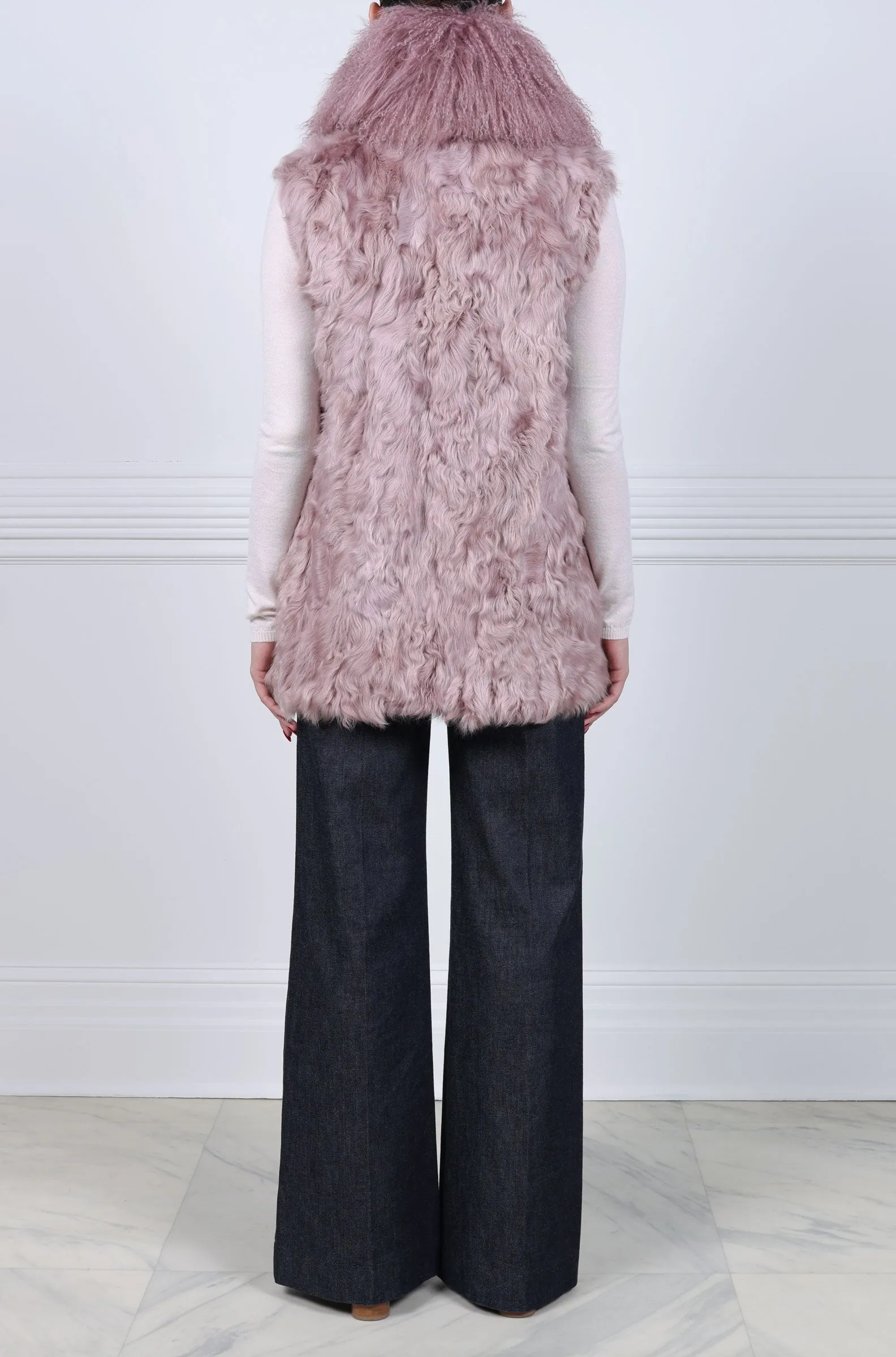 Curly Lamb Trimmed Shearling Shawl Collar Vest sold by Pologeorgis product image thumbnail 2