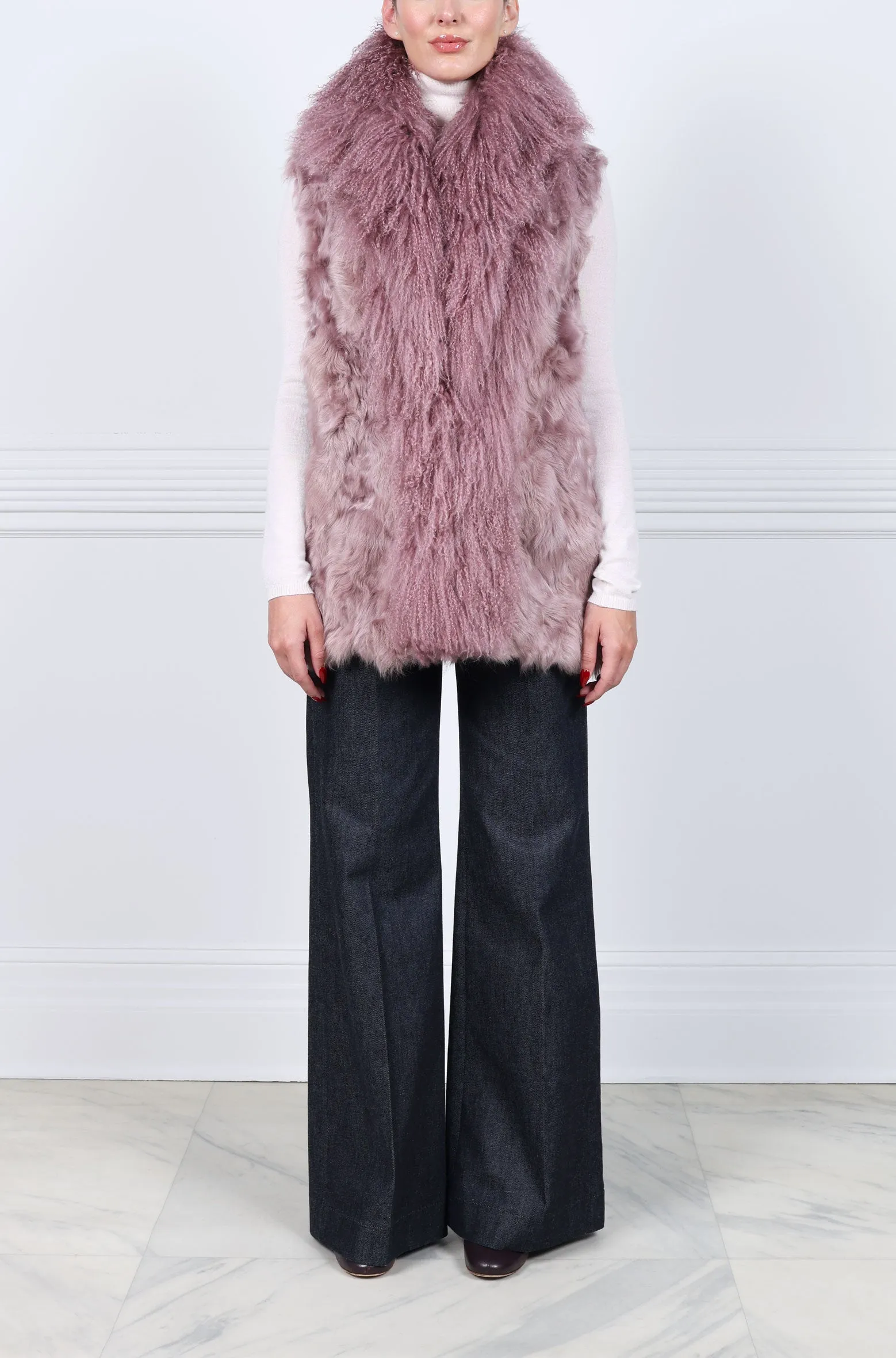 Curly Lamb Trimmed Shearling Shawl Collar Vest sold by Pologeorgis