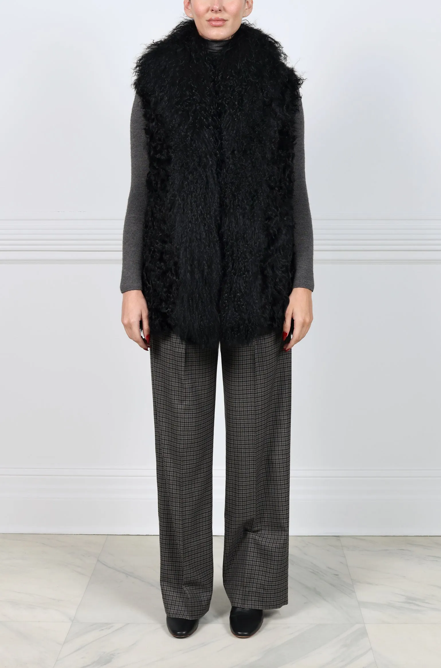 Curly Lamb Trimmed Shearling Shawl Collar Vest sold by Pologeorgis product image thumbnail 3