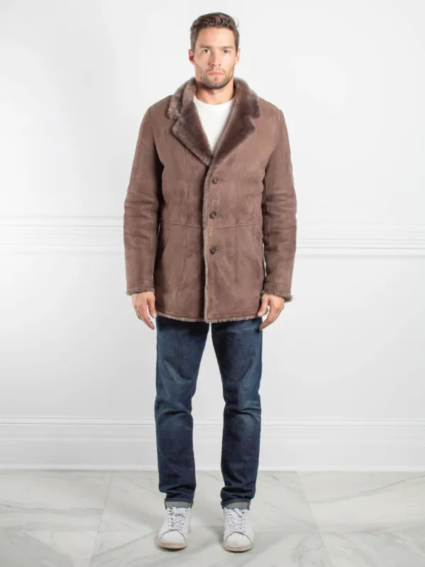 Mens Shearling Lamb Jacket in Taupe sold by Pologeorgis