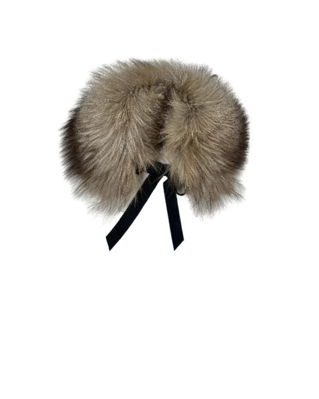 Dyed Fox Fur Collar with Grosgrain Ties in Tan sold by Pologeorgis