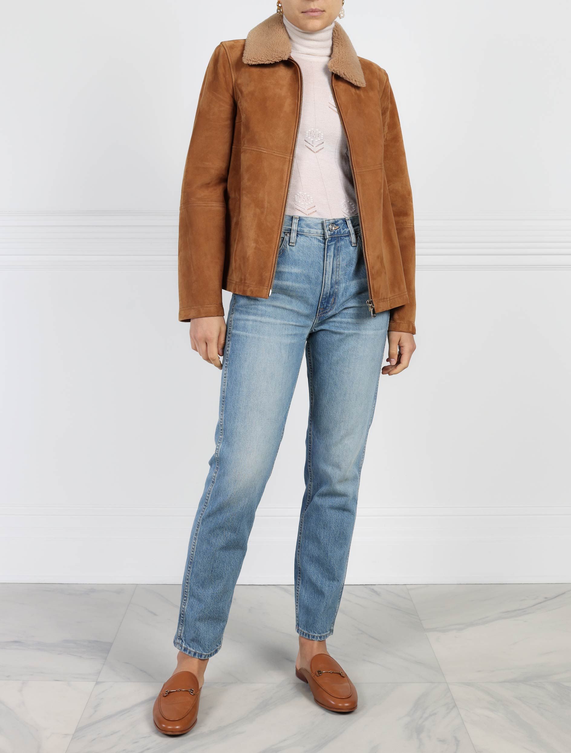 The Laylani Suede Jacket with Shearling Collar sold by Pologeorgis