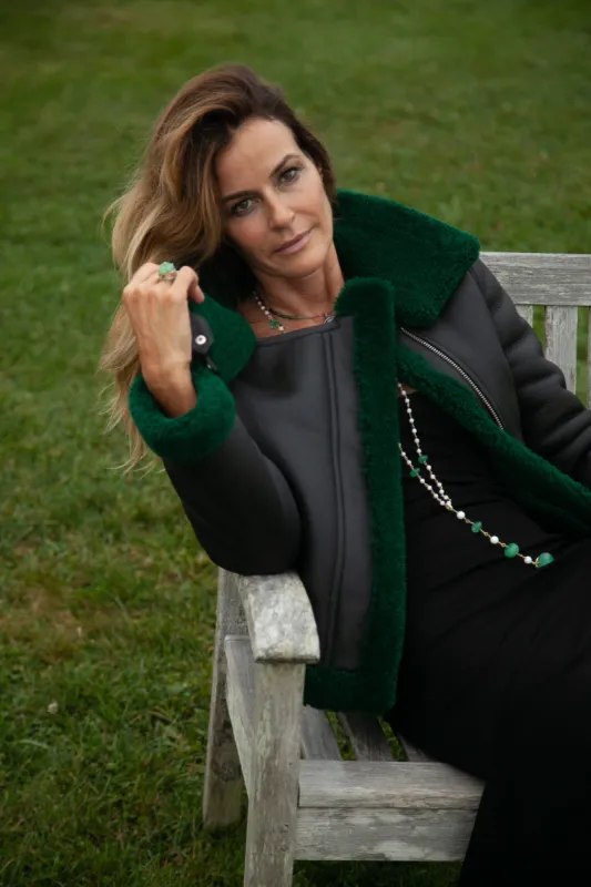 Curly Shearling Moto Jacket sold by Pologeorgis