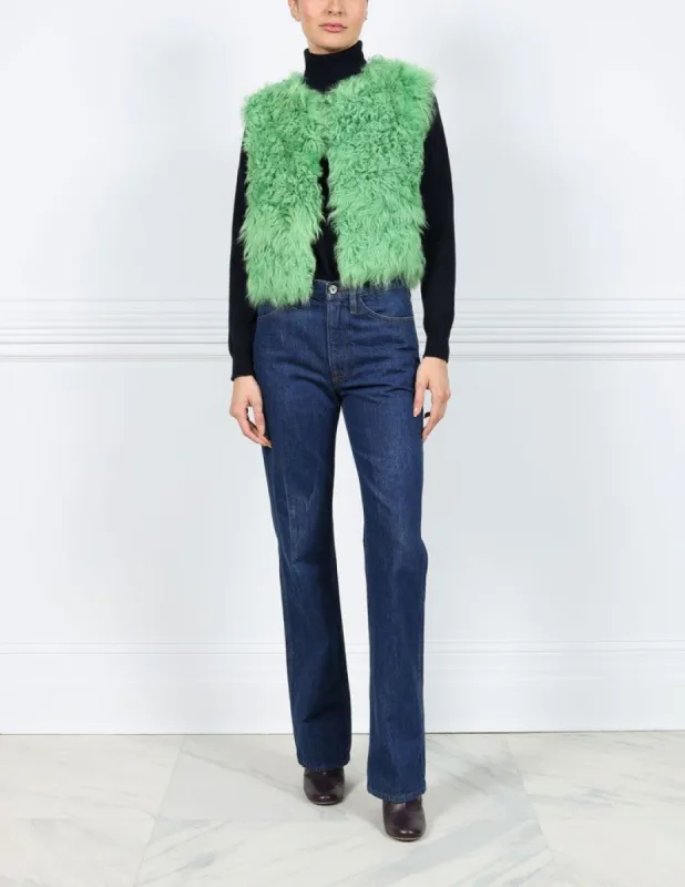 Tigrados Curly Shearling Vest in Neon Green sold by Pologeorgis