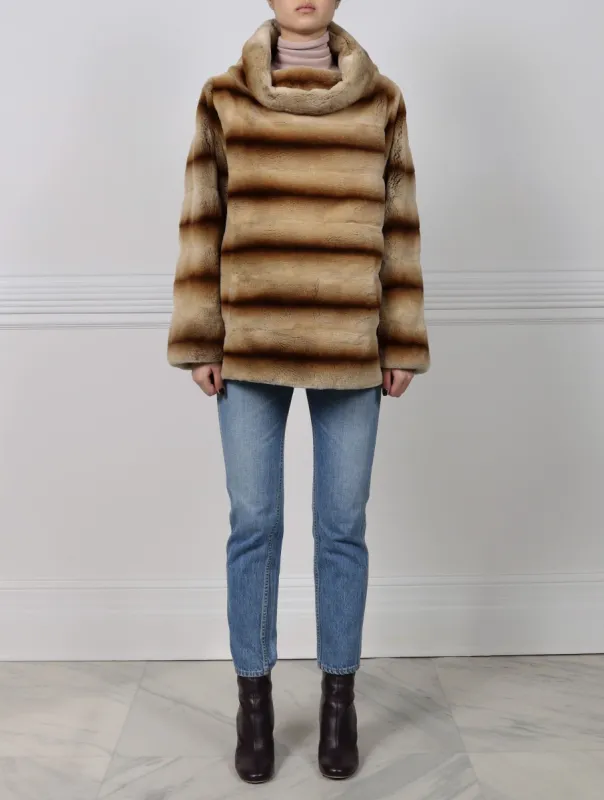 Dyed Plucked Mink Fur Pullover in Beige sold by Pologeorgis