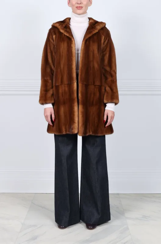 Hooded Whiskey Mink Coat sold by Pologeorgis