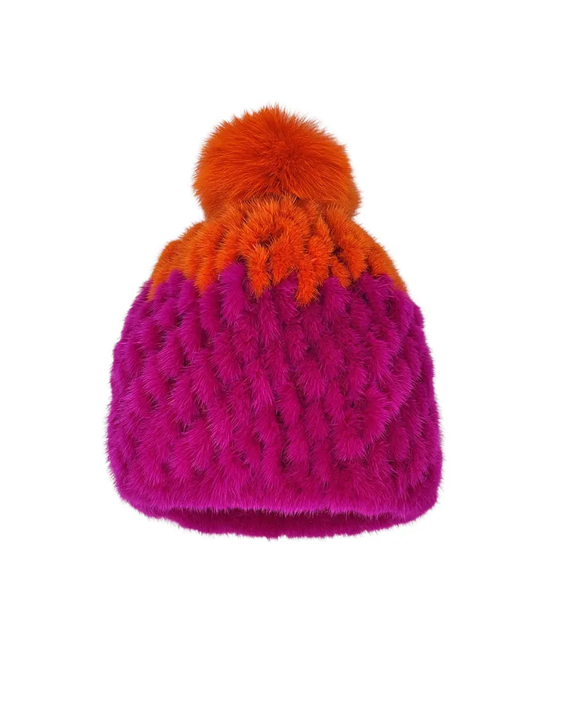 Multi Color Knitted Mink Hat with Pom sold by Pologeorgis product image thumbnail 2