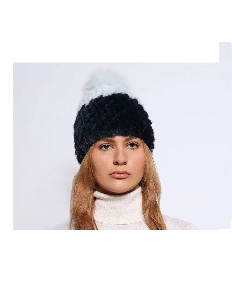 Multi Color Knitted Mink Hat with Pom sold by Pologeorgis product image thumbnail 3