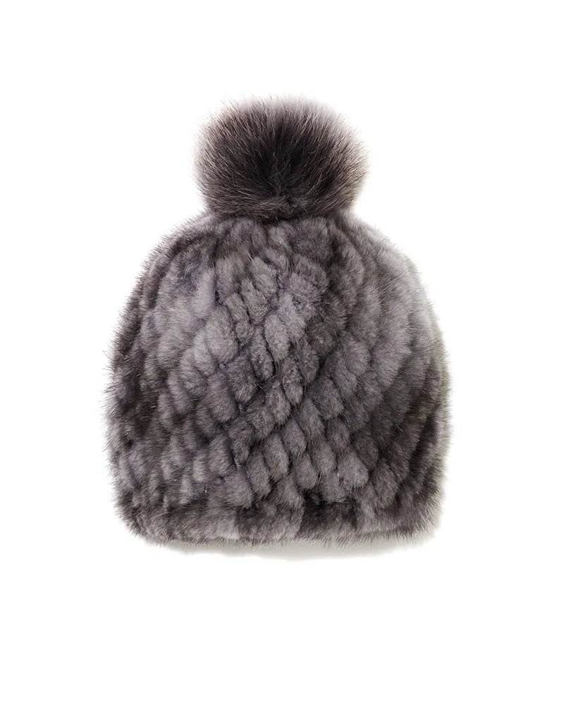 The Knit Mink Fur Hat with Fox Pom in Multiple Colors sold by Pologeorgis product image thumbnail 3