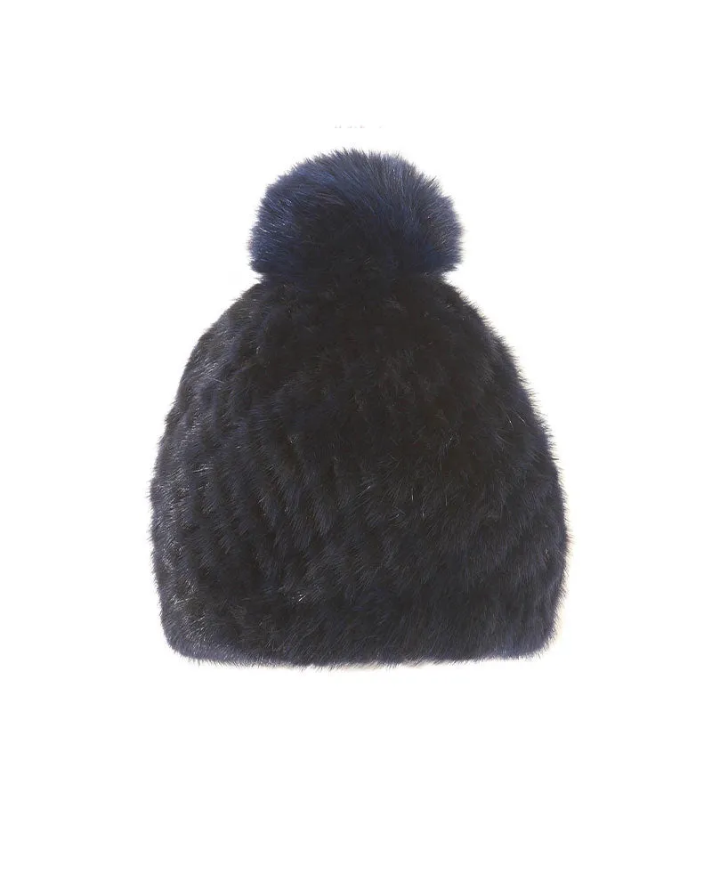 The Knit Mink Fur Hat with Fox Pom in Multiple Colors sold by Pologeorgis product image thumbnail 4