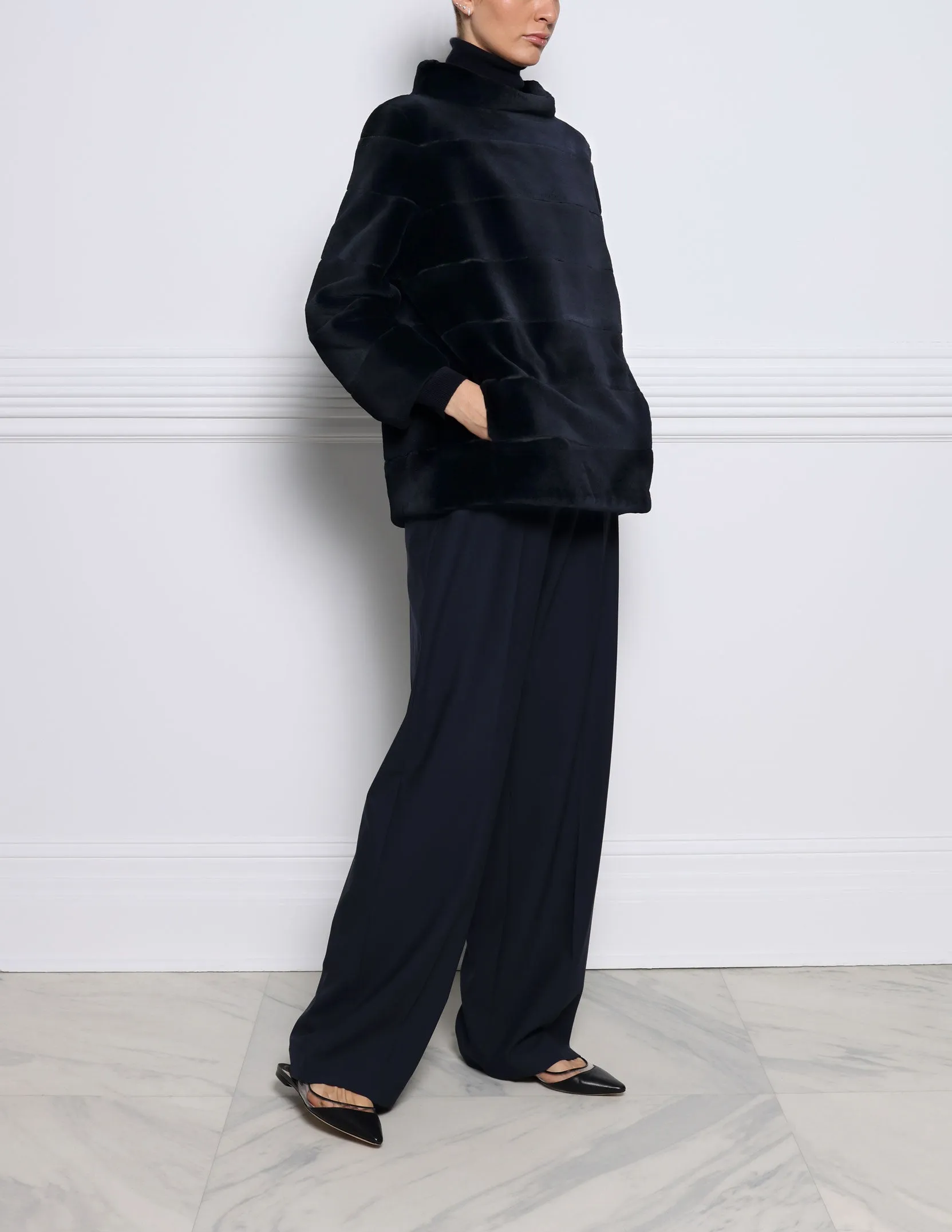 The Audrey Sheared Mink Fur Pullover in Navy sold by Pologeorgis product image thumbnail 2