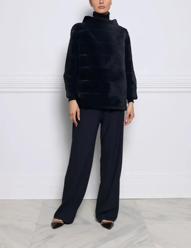 The Audrey Sheared Mink Fur Pullover in Navy sold by Pologeorgis