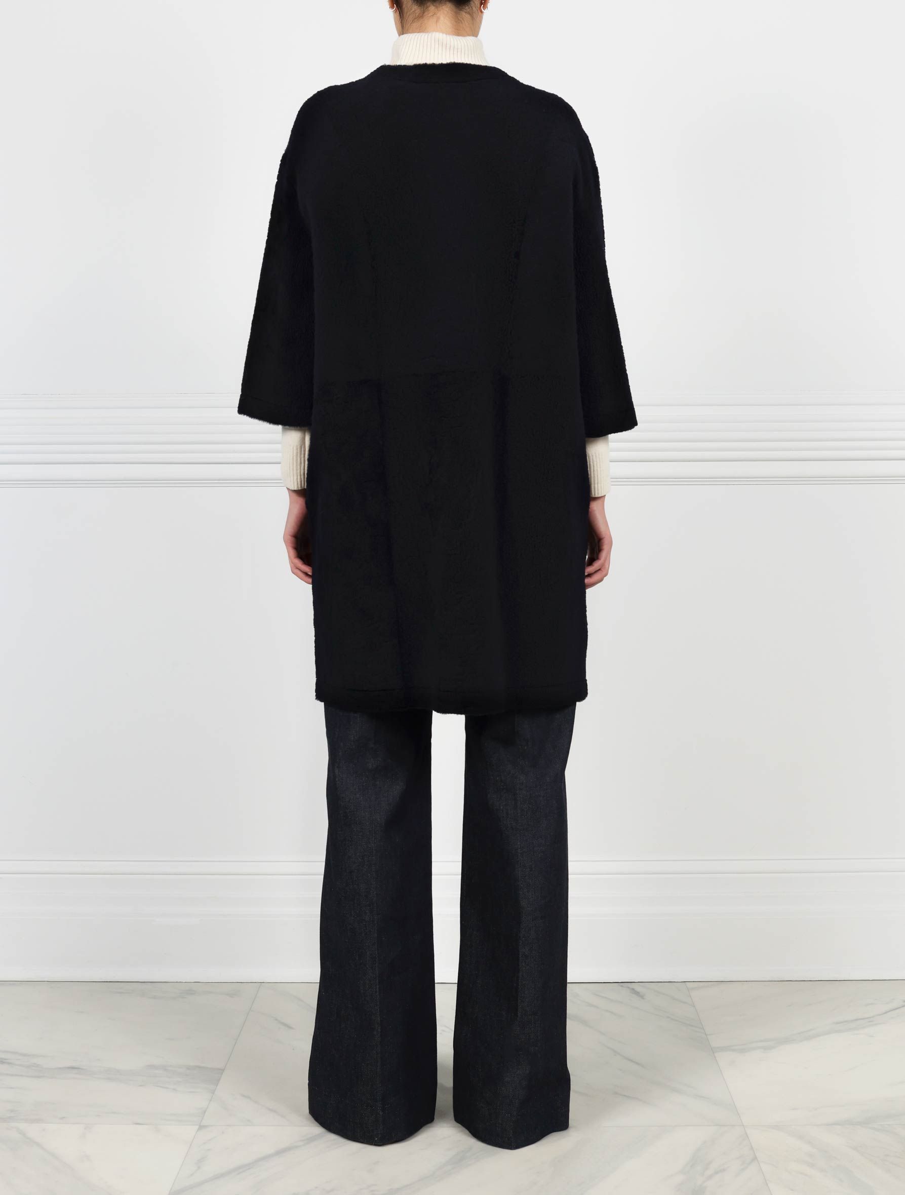 Curly Shearling Belted Coat in Navy sold by Pologeorgis product image thumbnail 2