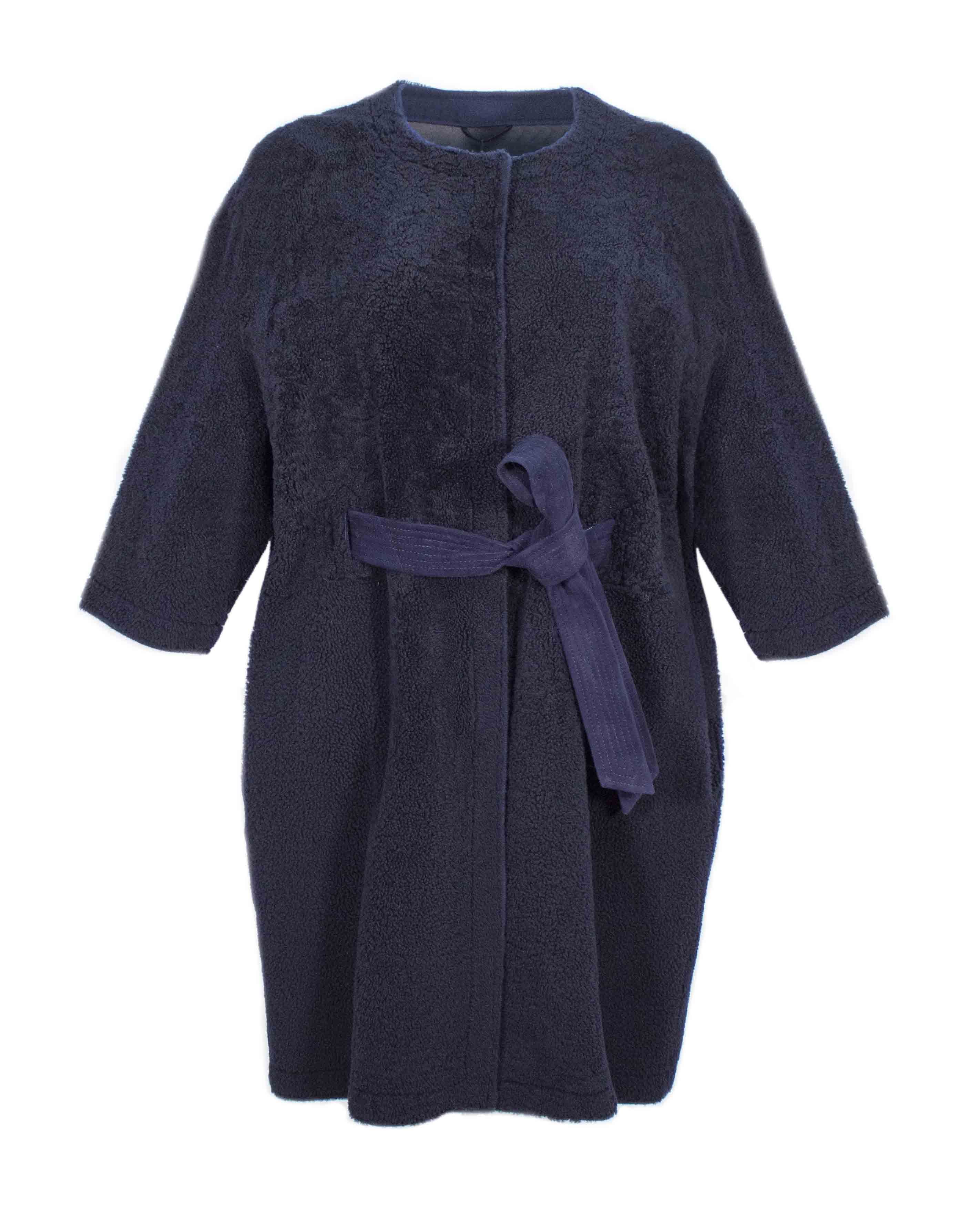 Curly Shearling Belted Coat in Navy sold by Pologeorgis product image thumbnail 3